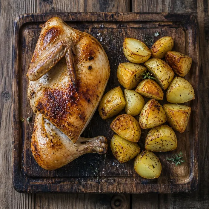 Pollo a metà con patate